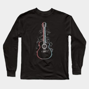 Acoustic Guitar 3D Outline Flowering Vines Long Sleeve T-Shirt